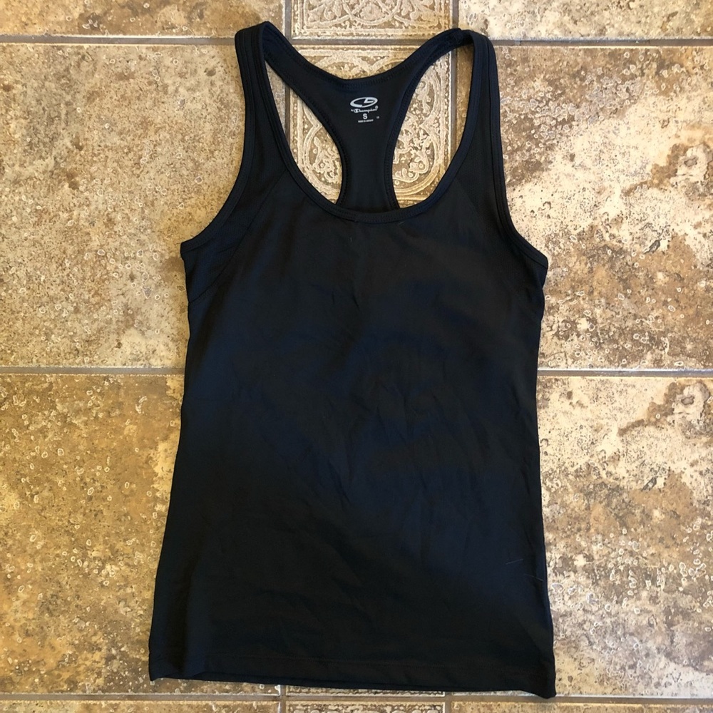 Black Racerback Workout Tank Top with Built-in Bra and Mesh Detail